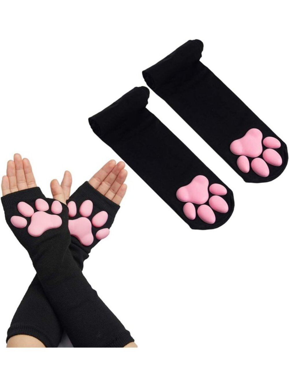 3D Cat Paw Thigh High Socks for Cosplay, Cute Animal Accessories, Fun Gift